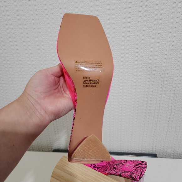 New York and Company Y2K Style Pink Snake-Print Lucite Mule Block Heel Size 10 - Picture 12 of 13